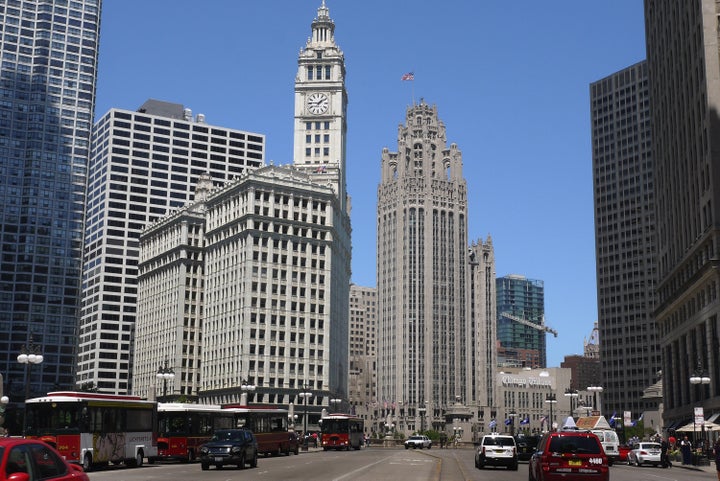 CHICAGO, IL - JUNE 07: Vehicles travel along Wacker Drive near the Tribune Tower (right center), headquarters of the Tribune Company, on June 7, 2012 in Chicago, Illinois. The Tribune Company, owner of the Chicago Tribune, Los Angeles Times and several broadcasting outlets across the country, returns to court today to face one of the final hurdles before possibly exiting bankruptcy. (Photo by Scott Olson/Getty Images)