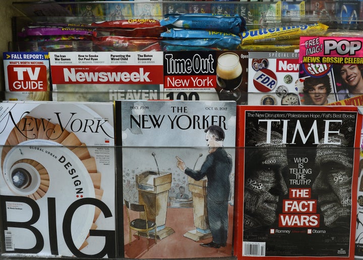 The New Yorker magazine's October 15 edition is diplayed in an Upper East Side newstand in New York on October 9, 2012. The