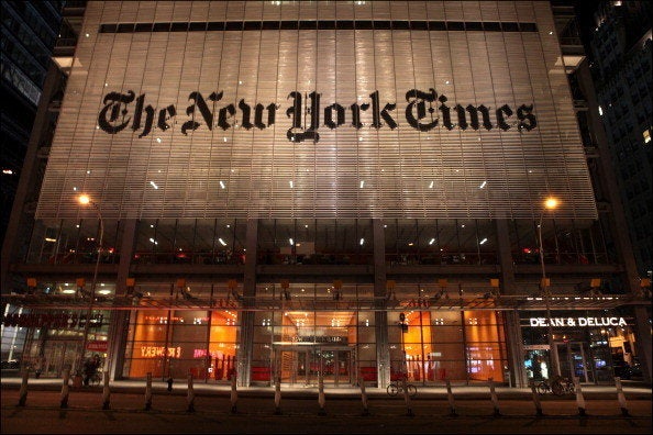 Nighttime view of the New York Times Building (at 620 Eighth Avenue), New York, New York, January 21, 2013. (Photo by Oliver Morris/Getty Images)