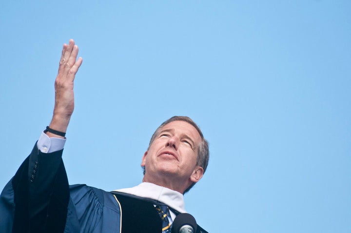 WASHINGTON, DC - MAY 20: Brian Williams speaks after he received a Honory Doctor of Humane Letters during the 2012 George Washington University Commencement at National Mall on May 20, 2012 in Washington, DC. (Photo by Kris Connor/Getty Images)