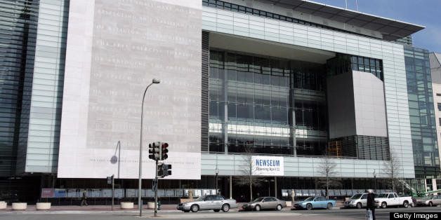 The exterior of the Newseum, a 250,000 square-foot museum dedicated to news, is seen in Washington, DC, February 21, 2008. Set to open April 11, the Newseum includes 15 theaters, 14 galleries, two state-of-the-art broadcast studios and a 4-D time-travel experience. AFP PHOTO/SAUL LOEB (Photo credit should read SAUL LOEB/AFP/Getty Images)