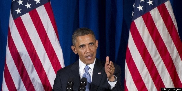 US President Barack Obama speaks at a Democratic fundraiser in New York City, May 13, 2013. AFP PHOTO / Saul LOEB (Photo credit should read SAUL LOEB/AFP/Getty Images)