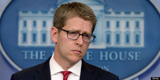 WASHINGTON, DC - MAY 15: White House Press Secretary Jay Carney takes questions from reporters during a press briefing in the Brady Press Briefing Room at the White House May 15, 2013 in Washington, DC. Carney faced more questions related to the Justice Department's subpeona of two months of Associated Press journalists' phone records, the Internal Revenue Services' scrutiny of conservative organization's tax exemption requests, and other topics. (Photo by Chip Somodevilla/Getty Images)