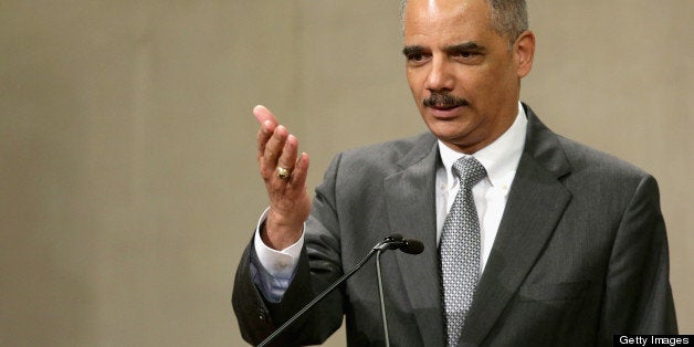 WASHINGTON, DC - MAY 29: U.S. Attorney General Eric Holder delivers remarks during the Justice Department Inspector General's annual awards ceremony in the Great Hall at the Robert F. Kennedy Department of Justice building May 29, 2013 in Washington, DC. After it was revealed that the Justice Department was investigating journalists from the Associated Press and FOX News, the department began contacting major print and broadcast news organization bureau chiefs to set up a meeting this week with Holder to discuss changes to guidelines for subpoenas to news organizations. (Photo by Chip Somodevilla/Getty Images)