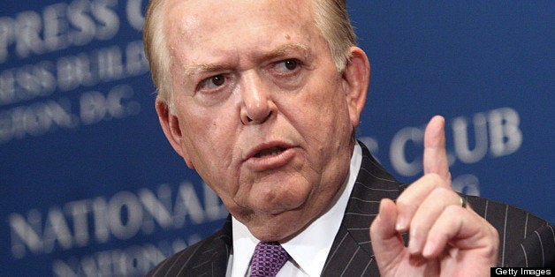 (FILES): This June 26, 2007 file photo shows Lou Dobbs, anchor and managing editor of CNN's Lou Dobbs Tonight program, at the National Press Club in Washington, DC, where he spoke about the passage of the bitterly divisive and sweeping immigration reform bill designed to offer 12 million illegal immigrants a path to citizenship. Dobbs informed his viewers November 11, 2009 that he would be leaving CNN effective immediately. AFP PHOTO / Files / Karen BLEIER (Photo credit should read KAREN BLEIER/AFP/Getty Images)