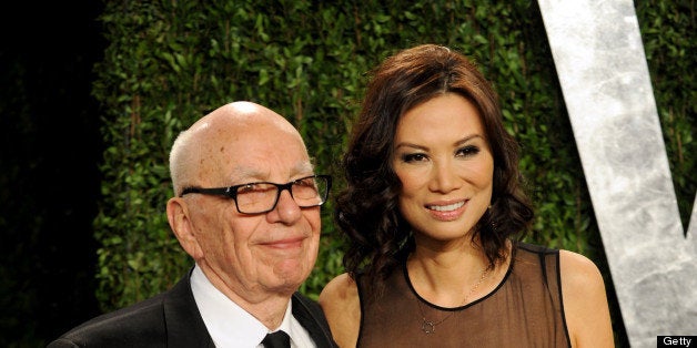 WEST HOLLYWOOD, CA - FEBRUARY 24: Newscorp Chairman Rupert Murdoch and Wendi Murdoch arrive at the 2013 Vanity Fair Oscar Pa