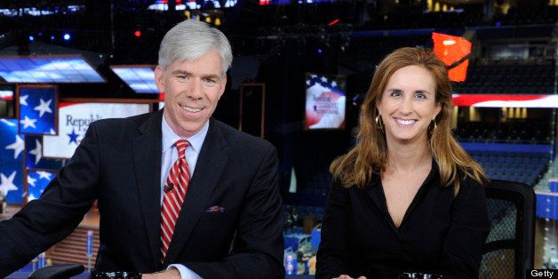 MEET THE PRESS -- Pictured: (l-r) David Gregory, Betsy Fischer Martin appear on 'Meet the Press' in Tampa, Sunday, August 26, 2012 -- (Photo by: Virginia Sherwood/NBC/NBCU Photo Bank via Getty Images)