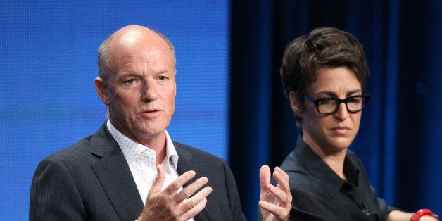 BEVERLY HILLS, CA - AUGUST 02: President of MSNBC Phil Griffin (L) and Rachel Maddow host of 'The Rachel Maddow Show' speak during the 'MSNBC' panel during the NBC Universal portion of the 2011 Summer TCA Tour held at the Beverly Hilton Hotel on August 2, 2011 in Beverly Hills, California. (Photo by Frederick M. Brown/Getty Images)