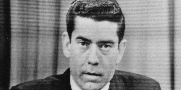 DALLAS - NOVEMBER 23: In this image shot of a television screen on November 23, 1963, Dan Rather reports from CBS television studio KRLD in Dallas, TX. on the assassination of President John F. Kennedy. (Photo by CBS via Getty Images)