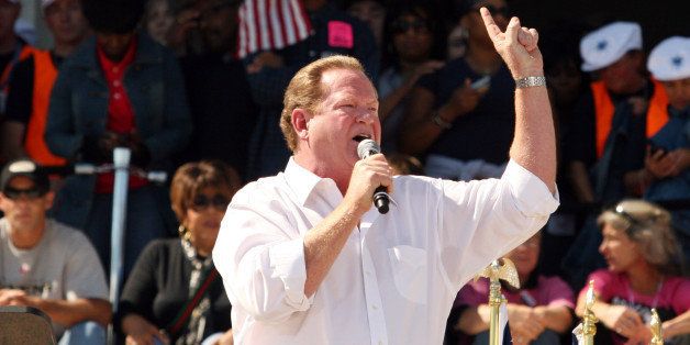 WASHINGTON - OCTOBER 2: Liberal television and radio host Ed Schultz speaks during the One Nation march on the steps of the Lincoln Memorial on October 2, 2010 in Washington, DC. Thousands of people gathered at the Lincoln Memorial for a march to call for One Nation Working Together that featured civil rights leaders, labor leaders, environmental and peace activists, faith leaders and celebrities with the intent of voicing concerns on jobs, for justice, immigration reform and for education for all. (Photo by Logan Mock-Bunting/Getty Images)