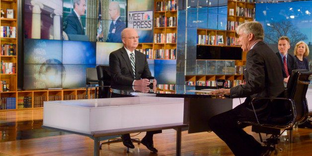MEET THE PRESS -- Pictured: (l-r) Michael Hayden, Fmr. Director of the NSA and CIA General, David Gregory -- (Photo by: Kristopher Connor/NBC/NBCU Photo Bank via Getty Images)