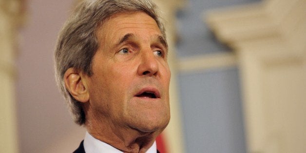 US Secretary of State John Kerry talks to the media prior to his talks with the Egyptian Foreign Minister Nabil Fahmy in Wash