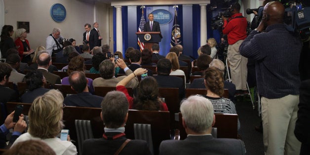 WASHINGTON, DC - APRIL 17: U.S. President Barack Obama delivers remarks about Obamacare and the ongoing tensions in Ukraine in the Brady Press Briefing Room at the White House April 17, 2014 in Washington, DC. Secretary of State John Kerry and his counterparts from Russia, Ukraine and the EU issued a joint statement today on the crisis in Ukraine calling for all illegal armed groups to be disarmed, all illegally seized buildings to be returned to their owners, and for all occupied public spaces to be vacated. (Photo by Chip Somodevilla/Getty Images)