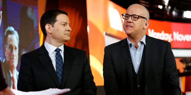 TODAY -- Pictured: (l-r) Political journalists Mark Halperin and John Heilemann appear on NBC News' 'Today' show on November 4, 2013 -- (Photo by: Peter Kramer/NBC/NBC NewsWire via Getty Images)