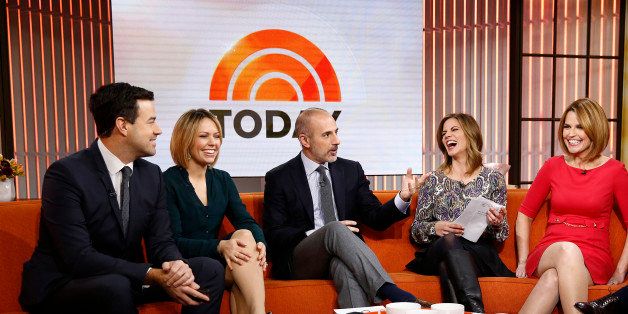 TODAY -- Pictured: (l-r) Carson Daly, Dylan Dreyer, Matt Lauer, Natalie Morales, Savannah Guthrie and Andy Cohen appear on NBC News' 'Today' show -- (Photo by: Peter Kramer/NBC/NBC NewsWire via Getty Images)