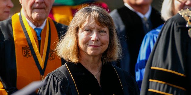 WINSTON SALEM, NC: Jill Abramson, former executive editor at the New York Times walks in with faculty and staff during commencement ceremonies for Wake Forest University on May 19, 2014 in Winston Salem, North Carolina. Abramson delivered the commencement address at the university, her first public remarks since she was abruptly fired from her position last Wednesday. (Photo by Chris Keane/Getty Images)