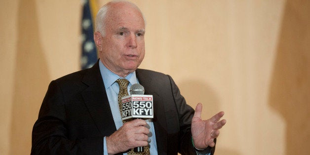 PHOENIX, AZ - MAY 9: Sen. John McCain (R-AZ) speaks during a forum with Arizona Veterans over mismanagement at the Phoenix VA May 9, 2014 at the Burton Barr Central Library in Phoenix, Arizona. (Photo by Laura Segall/Getty Images)