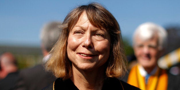 WINSTON SALEM, NC: Jill Abramson, former executive editor at the New York Times walks in with faculty and staff during comme