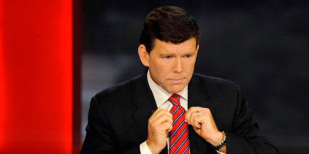 WASHINGTON, DC - OCTOBER 18: Fox News Channel anchor, Bret Baier adjusts his tie before cameras roll on the set of Special Report with Bret Baier at the channel's location on North Capitol Street NE on Thursday October 18, 2012 in Washington, DC. Baier has been losing weight in an effort to be more health conscience. (Photo by Matt McClain for The Washington Post via Getty Images)