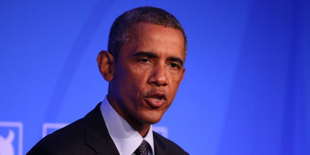 NEWPORT, WALES - SEPTEMBER 5: US President Barack Obama speaks during a press conference on day two of the 2014 NATO Summit at the Celtic Manor Resort in Newport, Wales, on September 5, 2014. (Photo by Yunus Kaymaz/Anadolu Agency/Getty Images)