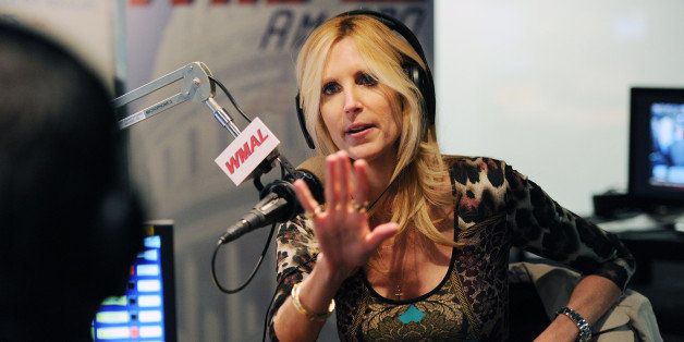 WASHINGTON, DC - OCTOBER 23: Ann Coulter, center, talks with Chris Plante, left, during his WMAL radio program on Wednesday October 23, 2013 in Washington, DC. Coulter is promoting her new book, 'Never Trust a Liberal Over 3-Especially a Republican'. (Photo by Matt McClain/ The Washington Post via Getty Images)