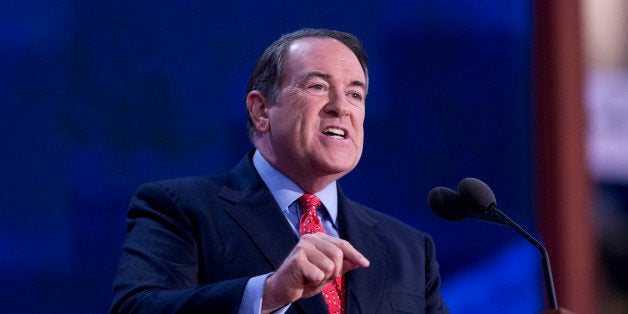 UNITED STATES - AUGUST 29: Former Gov. Mike Huckabee, R-Ark., addresses the Republican National Convention in the Tampa Bay Times Forum on the night Rep. Paul Ryan, R-Wisc., republican vice-presidential nominee, delivered a speech to the crowd. (Photo By Tom Williams/CQ Roll Call)