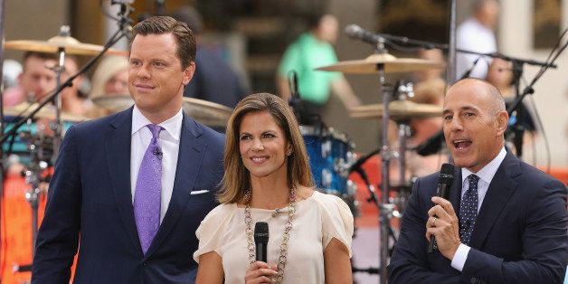 NEW YORK, NY - SEPTEMBER 02: Today Show hosts Willie Geist, Natalie Morales and Matt Lauer enjoy themselves when Counting Crows perform on NBC's 'Today' at Rockefeller Plaza on September 2, 2014 in New York City. (Photo by Al Pereira/WireImage)