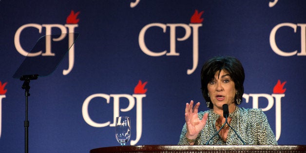 NEW YORK, NY - NOVEMBER 25: Christiane Amanpour hosts the Committee to Protect Journalists International Press Freedom Awards at the Waldorf Astoria on November 25, 2014 in New York City. The Committee to Protect Journalists International Press Freedom Awards honored journalists from around the world, including Aung Zaw, Siamak Ghaderi, Mikhail Zygar, Ferial Haffajee, and Jorge Ramos, for their commitment to press freedom. (Photo by Bryan Thomas/Getty Images For Committee To Protect Journalists )