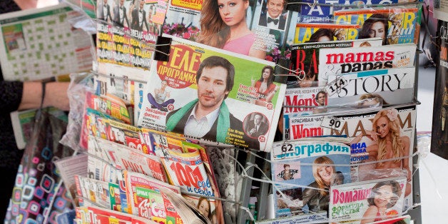 MOSCOW, RUSSIA - JUNE 19: Close-up of magazines and newspapers in a newspaper rack on June 19, 2012, in Moscow, Russia. Photo by Ute Grabowsky/Photothek via Getty Images)***Local Caption***