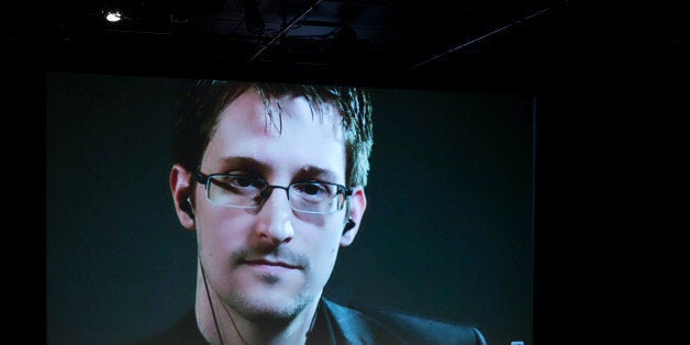 IMAGE DISTRIBUTED FOR THE NEW YORKER - Edward Snowden talks with Jane Mayer via satellite at the 15th Annual New Yorker Festival on Saturday, Oct. 11, 2014 in New York. (Christopher Lane/AP Images for The New Yorker)