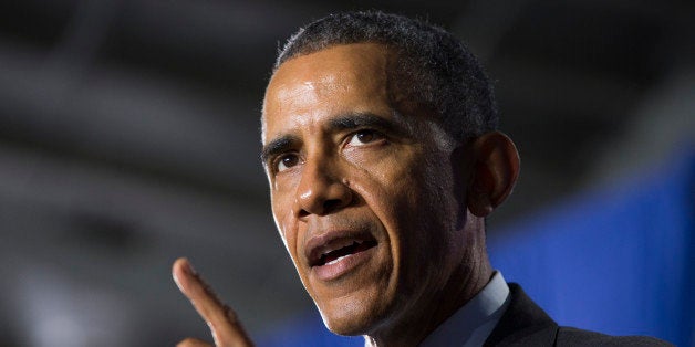 President Barack Obama delivers remarks at the Department of Homeland Security on his FY2016 budget proposal, on Monday, Feb. 2, 2015, in Washington. Obama warned congressional Republicans Monday that he won't accept a spending plan that boosts national security at the expense of domestic programs for the middle class. (AP Photo/Evan Vucci)