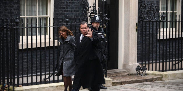 LONDON, ENGLAND - FEBRUARY 03: New Jersey Governor Chris Christie and his wife Mary Pat Christie arrive to meet Britain's Chancellor Of The Exchequer George Osborne in Downing Street on February 3, 2015 in London, England. Potential Presidential nominee Governor Christie met with Prime Minister David Cameron yesterday as well as Chancellor of the Exchequer George Osborne today. (Photo by Carl Court/Getty Images)