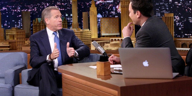 THE TONIGHT SHOW STARRING JIMMY FALLON -- Episode 0196 -- Pictured: (l-r) Journalist Brian Williams during an interview with host Jimmy Fallon on January 16, 2015 -- (Photo by: Douglas Gorenstein/NBC/NBCU Photo Bank via Getty Images)