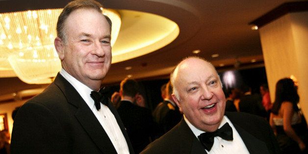 Bill O'Reilly, tv columnist, at left, shown here with Roger Ailes, Chairman and CEO of FOX tv at the Radio & TV Correspondents annual dinner held at the Washington Hilton. (Photo by Susan Biddle/The Washington Post/Getty Images)