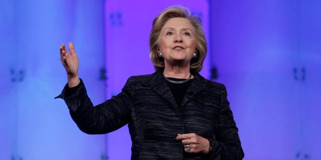 Hillary Rodham Clinton speaks during a keynote address at the Watermark Silicon Valley Conference for Women, Tuesday, Feb. 24, 2015, in Santa Clara, Calif. (AP Photo/Marcio Jose Sanchez)