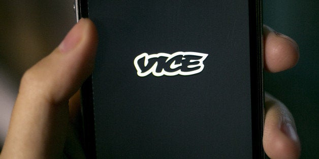 The Vice Media Inc. application (app) is displayed on an Apple Inc. iPhone 5s for an arranged photograph in Washington, D.C.,
