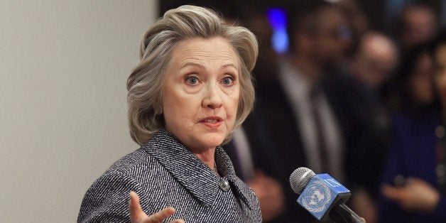 Hillary Clinton answers questions from reporters March 10, 2015 at the United Nations in New York. Clinton admitted Tuesday that she made a mistake in choosing for convenience not to use an official email account when she was secretary of state. But, in remarks to reporters after attending a United Nations event, she insisted that her email set-up had been properly secure and that she had turned over all professional communications to the State Department. AFP PHOTO/DON EMMERT (Photo credit should read DON EMMERT/AFP/Getty Images)