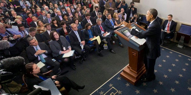 President Barack Obama speaks during a news conference in the Brady Press Briefing Room of the White House in Washington, Fri