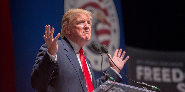 GREENVILLE, SC - MAY 09: Buisnessman Donald Trump speaks during the Freedom Summit on May 9, 2015 in Greenville, South Carol