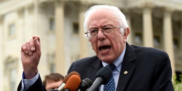 Democratic presidential candidate, Sen. Bernie Sanders, I-Vt., speaks during a news conference on Capitol Hill in Washington, Wednesday, June 3, 2015, to oppose fast-tracking the Trans-Pacific Partnership. (AP Photo/Susan Walsh)