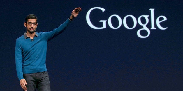 SAN FRANCISCO, CA - MAY 28: Google senior vice president of product Sundar Pichai delivers the keynote address during the 2015 Google I/O conference on May 28, 2015 in San Francisco, California. The annual Google I/O conference runs through May 29. (Photo by Justin Sullivan/Getty Images)