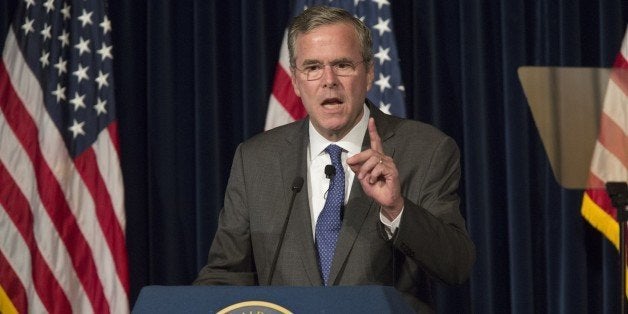 Republican presidential hopeful and former Florida Gov. Jeb Bush delivers a foreign policy address at the Ronald Reagan Presidential Library on August 11, 2015 in Simi Valley, California. AFP PHOTO / DAVID MCNEW (Photo credit should read DAVID MCNEW/AFP/Getty Images)