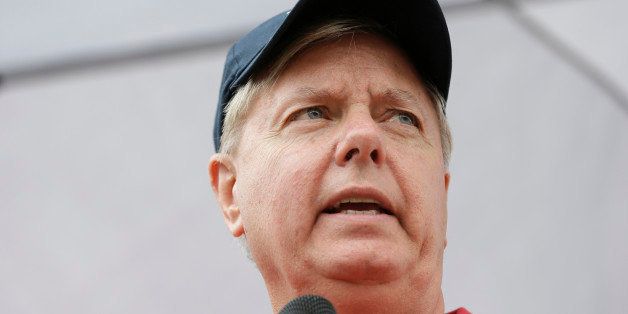 Republican presidential candidate Sen. Lindsey Graham, R-S.C., speaks during a visit to the Iowa State Fair, Monday, Aug. 17, 2015, in Des Moines, Iowa. (AP Photo/Charlie Neibergall)