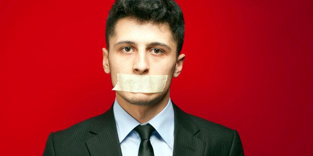 Businessman Taped Mouth