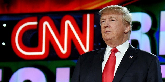 LAS VEGAS, NV - DECEMBER 15: Republican presidential candidate Donald Trump is introduced during the CNN presidential debate at The Venetian Las Vegas on December 15, 2015 in Las Vegas, Nevada. Thirteen Republican presidential candidates are participating in the fifth set of Republican presidential debates. (Photo by Ethan Miller/Getty Images)