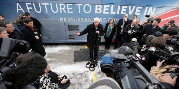 Democratic presidential candidate, Sen. Bernie Sanders, I-Vt., speaks during a news conference after a stop at the United Steelworkers Local 310L union hall, Tuesday, Jan. 26, 2016, in Des Moines, Iowa. (AP Photo/Charlie Neibergall)