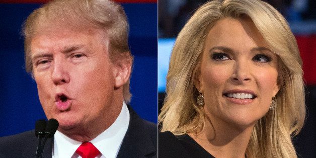 FILE - This file photo combination made from Aug. 6, 2015, photos shows Republican presidential candidate Donald Trump, left, and Fox News Channel host and moderator Megyn Kelly during the first Republican presidential debate at the Quicken Loans Arena, in Cleveland. Trump is welcoming Kelly back from a vacation with a broadside of criticism, tweeting that he liked her show better when she was away. Trump has been attacking Kelly ever since her tough questioning of him during the debate. (AP Photo/John Minchillo, File)