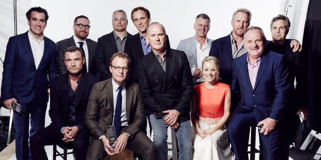 SANTA MONICA, CA - FEBRUARY 27: The cast and producers of 'Spotlight' actor Brian d'Arcy James, Newspaper editor Martin Baron, actor Michael Cyril Creighton, writer/director Tom McCarthy, actress Rachel McAdams, casting director Paul Schnee, abuse survivor Phil Saviano, reporter Sacha Pfeiffer, actor Neal Huff, actor Mark Ruffalo, and reporter Walter V. Robinson, actor Liev Schreiber, actor Jamey Sheridan, reporter Michael Rezendes and actor Paul Guilfoyle pose for a portrait at the 2016 Film Independent Spirit Awards after winning the Robert Altman Award for 'Spotlight' on February 27, 2016 in Santa Monica, California. (Photo by Smallz & Raskind/Getty Images)