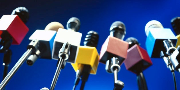 low angle view of a an array of microphones