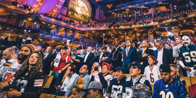 Apr 28, 2016; Chicago, IL, USA; A general view of football fans in the stands during the first round of the 2016 NFL Draft at